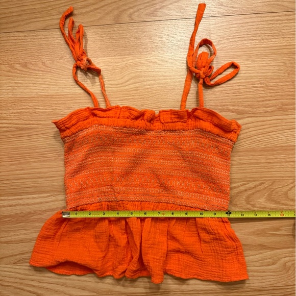 Free People Smock It To Me Women’s Embroidered Orange Elastic Tube Tank Top XS - Picture 4 of 6